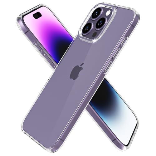 oakxco Clear Phone Case for iPhone 14 Pro Max Case, Thin Slim Transparent Hard Plastic Back & Soft Silicone Bumper, Cute Non Yellowing Hybrid Matte TPU Frame Protective Cover for Women, Crystal Clear - color: Clear, size: 14 Pro Max