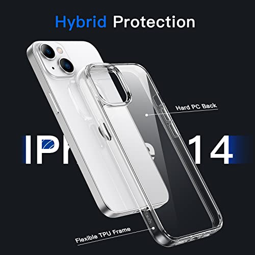 JETech Case for iPhone 14, Anti-Yellowing, Clear | Shockproof Protection, Scratch Resistant Hard PC Back, Durable Transparent TPU Bumper - color: Clear, size: iPhone 14