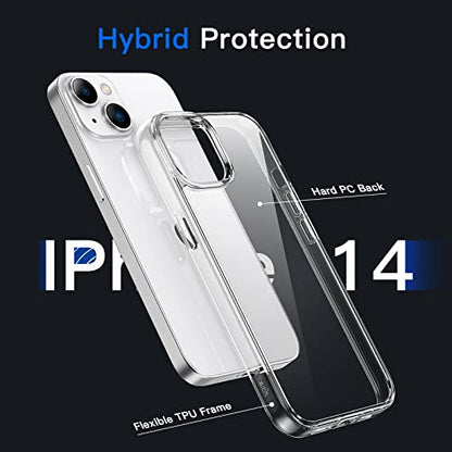 JETech Case for iPhone 14, Anti-Yellowing, Clear | Shockproof Protection, Scratch Resistant Hard PC Back, Durable Transparent TPU Bumper - color: Clear, size: iPhone 14