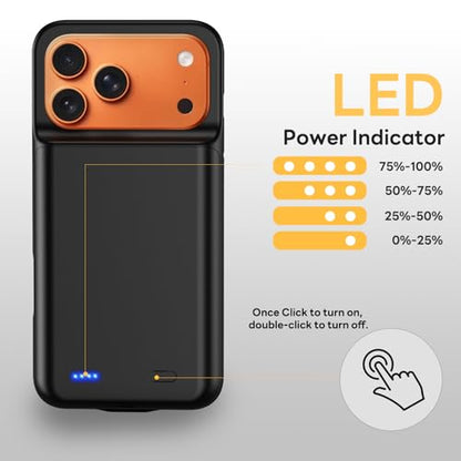 Battery Case for iPhone 17 Pro Max (6.9 inch), 7000mAh Ultra-Slim Protective Extended Charging Charger Case, 15W Fast Charging Rechargeable Battery Pack with Tempered Glass Screen Protector- Black - size: for iPhone 17 Pro Max (6.9 inch)