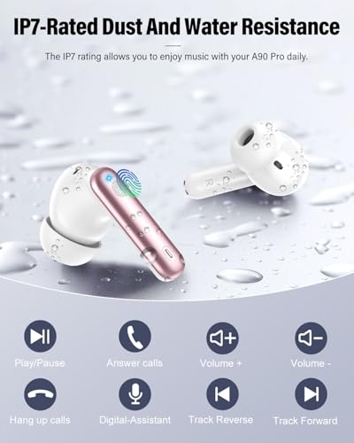 Wireless Earbuds, Bluetooth 5.4 Headphones Bass Stereo/Clear Call,Rose Gold - color: Rose Gold