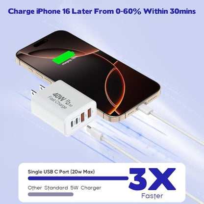 2Pack iPhone 17 16 15 Pro Max Fast Charging Block,6FT USBC to C Woven Cable - size: 6FT