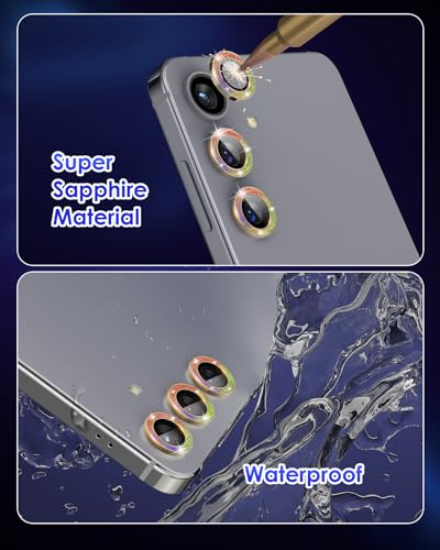 Compatible for Galaxy S25 Plus Camera Lens Protector Glitter Individual Aluminium Alloy Ring 9H Tempered Glass Bling Camera Cover for Samsung Galaxy S25 Plus Glitter Colorful