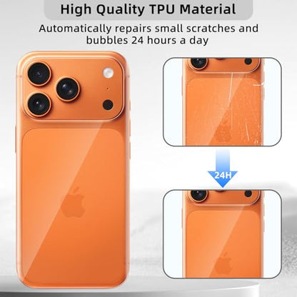 [2+2 Pack Flexible Back Screen Protector + Tempered Glass Camera Lens Protector for iPhone 17 Pro Max, HD Clear Anti Scratch Self-Healing Not Glass Full Wrapped Edge Soft TPU Hydrogel Film