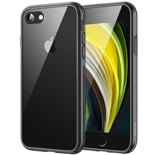 JETech Case for iPhone SE 3/2, iPhone 8/7, Anti-Yellowing, Black | Shockproof Protection, Scratch Resistant Hard PC Back, Durable Transparent TPU Bumper - color: Black