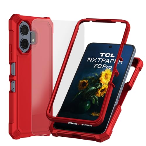 Ailiber for TCL 70 Pro NxtPaper Phone Case Dual Layer, Screen Protector-Red | TPU Bumper With PC Shell. Heavy Duty Shockproof Cover With Reinforced Corners. Wireless Charging Ready. Full Body Protective - color: Red