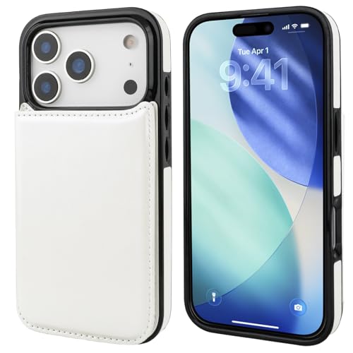 ONETOP for iPhone 17 Pro Wallet Case with Credit Card Holder,White | Kickstand,ID/Cash Holder,Case Wallet with Card Slots,Double Magnetic Clasp,Durable PU Leather Shockproof Cover for Women Men - color: White