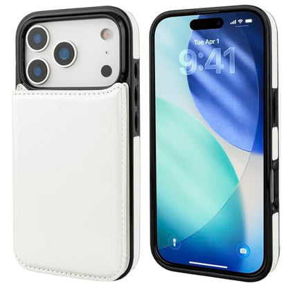 ONETOP for iPhone 17 Pro Wallet Case with Credit Card Holder,White | Kickstand,ID/Cash Holder,Case Wallet with Card Slots,Double Magnetic Clasp,Durable PU Leather Shockproof Cover for Women Men - color: White