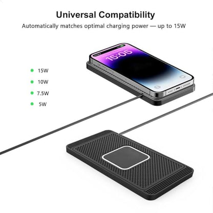 Pad for Smart 1990-2013 2014 2015 2016 2017, Non-Slip Phone Charging Mat for Center Console Use, Flexible Trim-to-Fit Design, 15W Charging Support