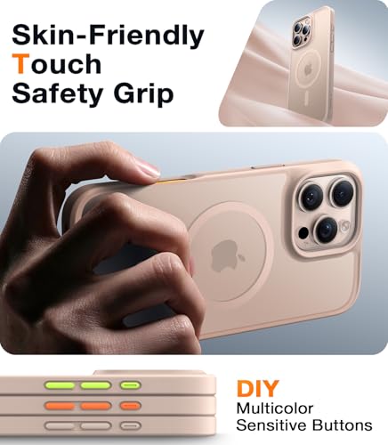 TORRAS Stronger Magnetic for iPhone 16 Pro Case, Matte Desert Titanium | Compatible with MagSafe, Military Grade Drop Protection, Shockproof Airbag, Color Button, Slim Anti-Scratch, Translucent - color: Desert Titanium White
