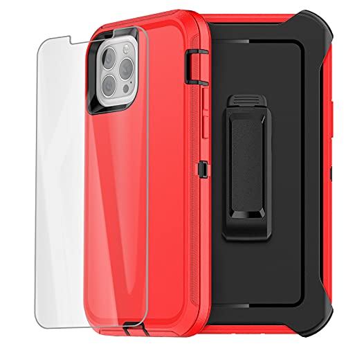 AICase for iPhone 13 Pro Max Case with Belt-Clip Holster, Screen Protector, Heavy Duty Protective Phone Case, Military Grade Full Body Protection Shockproof/Dustproof/Drop Proof Rugged Cover - color: Red