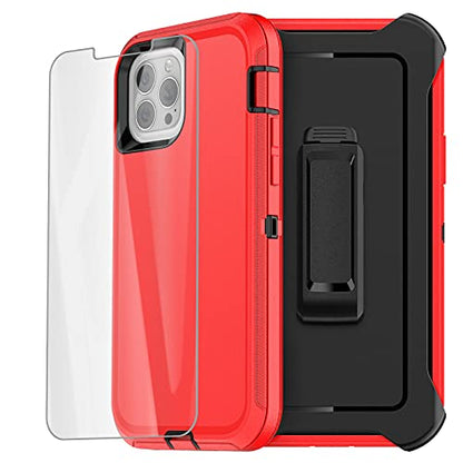 AICase for iPhone 13 Pro Max Case with Belt-Clip Holster, Screen Protector, Heavy Duty Protective Phone Case, Military Grade Full Body Protection Shockproof/Dustproof/Drop Proof Rugged Cover - color: Red