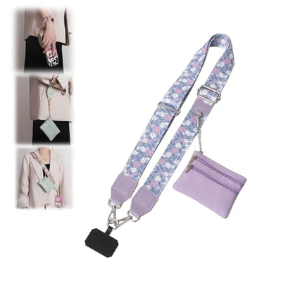 Phone Strap with Zippered Pouch, Clip and Go Strap for Phone with Wallet Crossbody, Adjustable Crossbody Phone Strap-3 - color: Chrysanthemum Purple