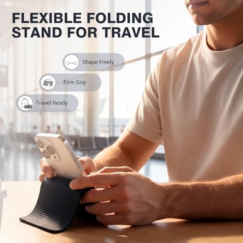 Sabary 2 Pack Flexible Silicone Phone Stand, Foldable Adjustable Phone Holder, Portable Non-Slip Bendable Desktop Stand for Desk, Travel, Office, Tablets, Laptops and Treadmills(Black) - color: Black