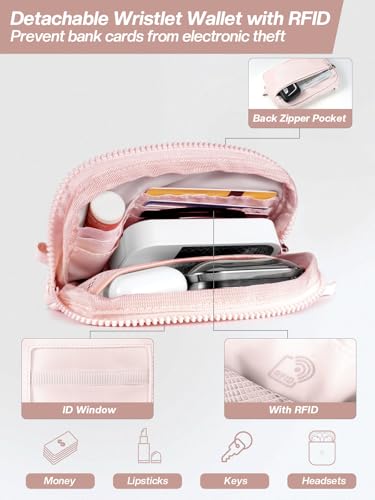Tiostep Clip and Go Strap for Phone with Wallet Crossbody Phone Lanyard Adjustable and Detachable RFID Wristlet Wallet (Pink, Medium) - color: Pink, size: Medium