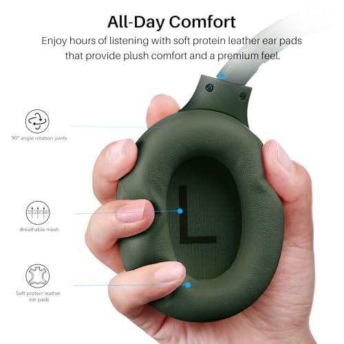 TOZO HT3 Hybrid Noise Cancelling Wireless Headphones, 90H Over Ear Headset - color: Green