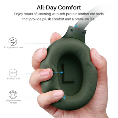 TOZO HT3 Hybrid Noise Cancelling Wireless Headphones, 90H Over Ear Headset - color: Green
