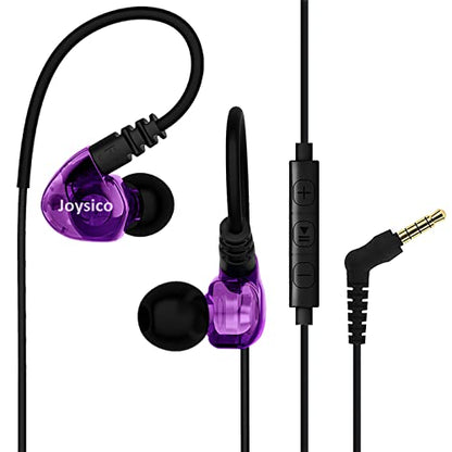 Joysico Wired Sport Running Headphones Over Ear in-Ear Earbuds w Mic Purple - color: Purple