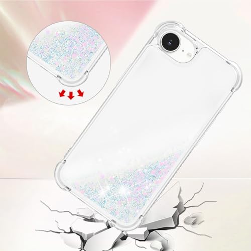 Bling Glitter Case for Apple iPhone 16e.Liquid White | Soft TPU Sparkly Flowing Liquid Floating Clear Case for Women Girls Cover for Apple iPhone 16e - color: White