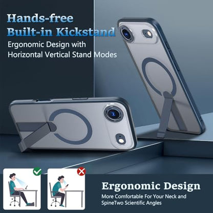 Magnetic for 17 iPhone Air Stand Case with Screen Protector, [Full Camera Protection] (Compatible with MagSafe) Military Grade Drop Protection, Translucent Matte Bumper Cover Case, Blue - color: IP 17 Air Blue
