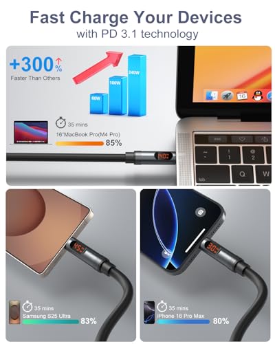 C to C Cable Fast Charging, 240W [6ft,5Pack] USB-C Charge Cable LED Display - size: 6ft