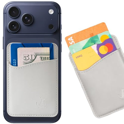 Wallaroo Premium Leather Cell Phone Wallet Stick On - Android and iPhone Wallet and Card Holder for Women and Men - Durable with Non-Slip Lining Secures Up to 3 Cards - color: Light Grey Leather