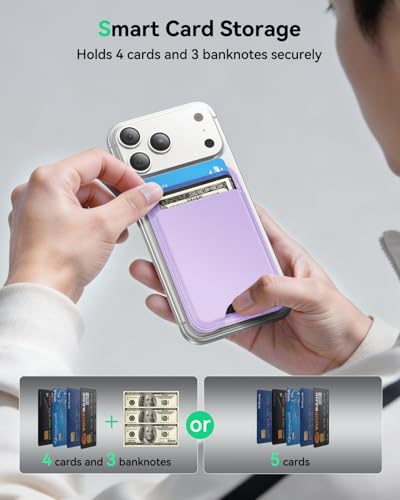 for MagSafe Wallet with Stand, 5 Card Holder, Slim Leather Magnetic Wallet for iPhone 17/16/15/14/13/12 Pro Max Plus Air Series, 3 Card Slots & 1 Cash Slot,Purple - color: Purple