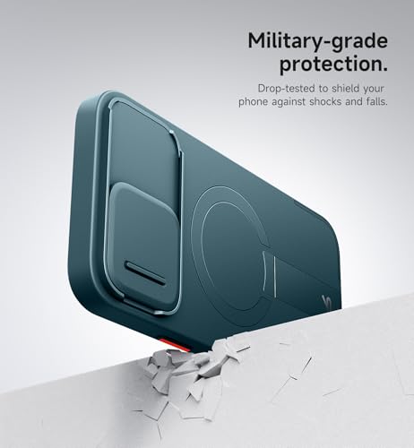 SURITCH for iPhone 13 Pro Max/12 Pro Max Case with Magnetic Camera Slide Cover and Adjustable Kickstand, Compatible with MagSafe, Shockproof Bumper Case Slim Protective Cover 6.7 Inch, Lake Green - color: Lake Green, size: IPhone 13 Pro Max/12 Pro Max-6.7