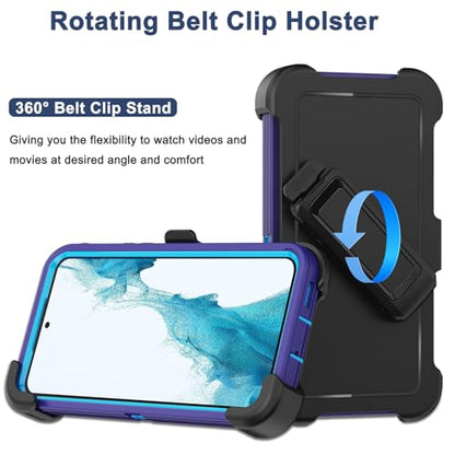 for Samsung Galaxy S22 Plus Case with Belt Clip Holster, 2X Screen Protector, [Military Grade Protection] Heavy Duty Full Body Shockproof Rugged Protective Cover for Samsung S22 Plus 5G Blue - color: Blue