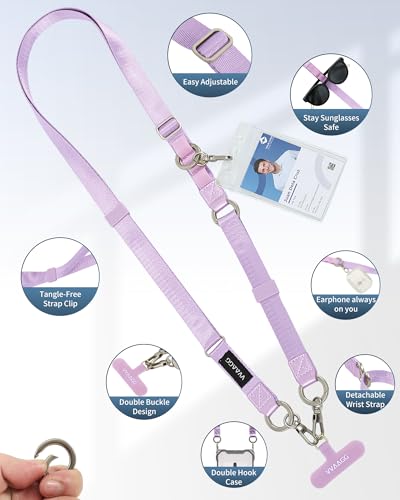 VVAAGG Cell Phone Lanyard for iPhone: Adjustable Phone Strap Crossbody Neck and Wrist Strap Anti-Theft Lanyard Travel Essential Compatible for iPhone Android Smartphones Purple - color: Purple