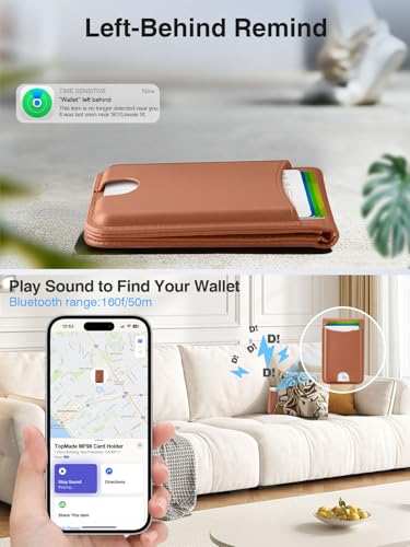 TopMade for MagSafe Wallet Works with Find My, Strongest Magnetic Wallet - color: Brown