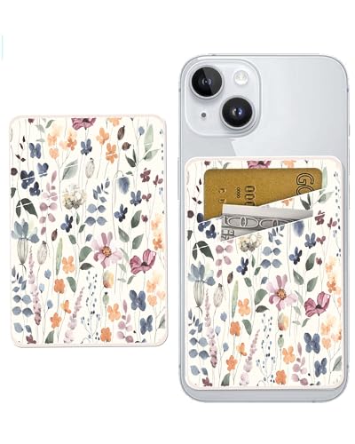 Phone Card Holder - Dual Pocket Leather Wallet with Adhesive, Cute Credit Card Holder for Most Phones - Colorful Boho Leaf - color: Colorful Boho Leaf