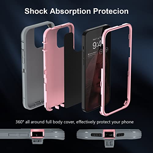 Sansunto Case for iPhone 13 Pro, Heavy Duty Shockproof iPhone 13 Pro Protective Case, Silicone Rubber Cover for Men & Women, Rugged Hybrid Phone Cases for iPhone13Pro in 6.1 Inch (Grey/Pink) - color: Grey/Pink