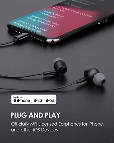 PALOVUE Lightning Headphones Earphones MFi Certified with Microphone - color: Black