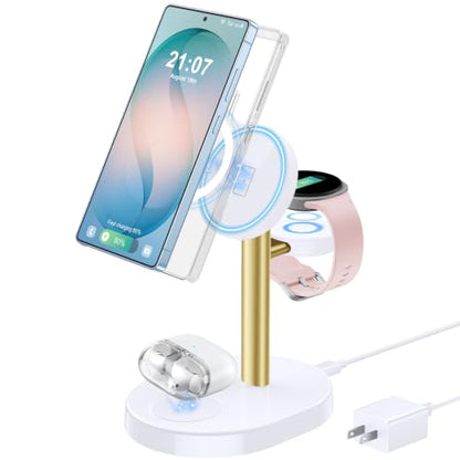 Hevanto 3 in 1 Wireless Charger for Samsung Galaxy, 15W MagSafe Charging - color: GoldenWhite, size: 15W