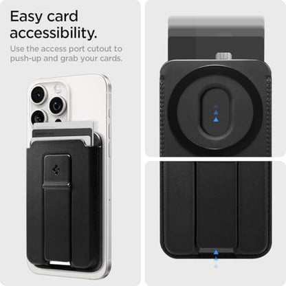 Spigen for MagSafe Wallet, Holds 3 Cards, Strong Magnet, Smart Fold 2 - color: PU Black (Kickstand), size: 3-Cards