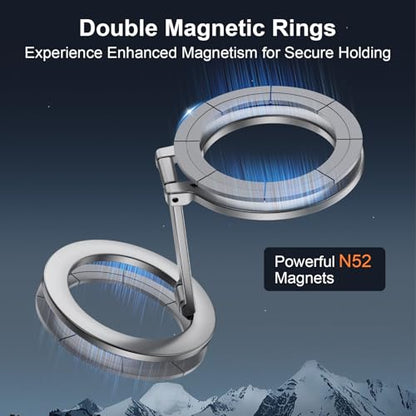Double Magnetic Phone Grip Holder for MagSafe, Portable Phone Stand - color: Silver2
