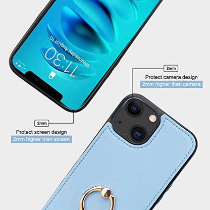 Folosu Compatible with iPhone 14 Case Wallet with Card Holder, 360°Rotation Finger Ring Holder Kickstand, RFID Blocking Leather Protective Double Buttons Shockproof Cover 6.1 Inch Blue - color: Blue, size: iPhone 14