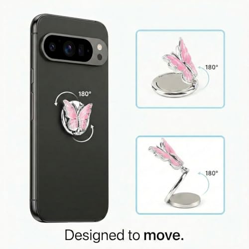 NXVX Butterfly Phone Ring Holder, Pink 360° Finger Grip & Kickstand - color: Pink Butterfly