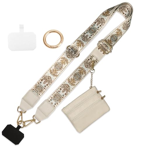 Cell Phone Lanyard with Wallet - Anti-Theft Crossbody Adjustable Phone Strap for Most Smartphones, for Men & Women - color: Beige