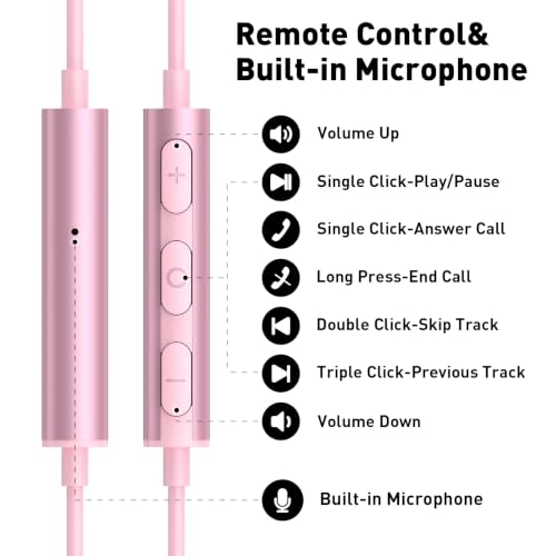 USB C Headphones Magnetic Wired Earbuds with Mic for Apple/Samsung Android - color: Pink