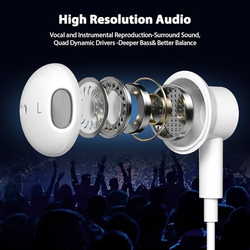 Jelanry Magnetic USB-C Wired Earbuds HiFi Stereo Headphones with Mic, White - color: White