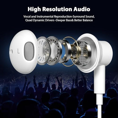 Jelanry Magnetic USB-C Wired Earbuds HiFi Stereo Headphones with Mic, White - color: White