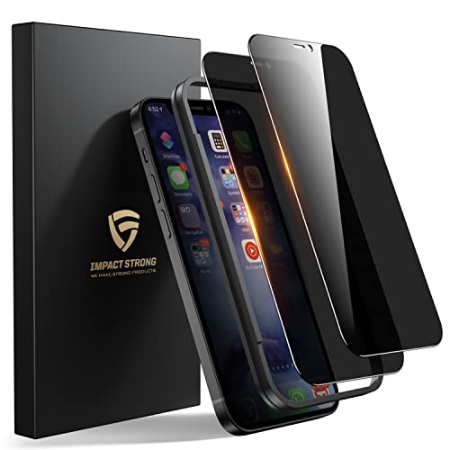 ImpactStrong Anti-Spy Privacy Screen Protector for iPhone 12 / iPhone 12 Pro (6.1-Inch), 9H Tempered Glass, Shatter-Resistant, Anti-Scratch, Easy Install Kit, Case Friendly, 2-Pack - size: iPhone 12/12 Pro