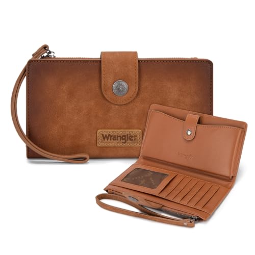 X Wrangler Wallets Women Minimalist Wristlet Wallets, Card Cases & Money Organizers Wallet Bifold with Phone Pocket - color: Brown