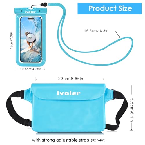 ivoler 2-Pack Waterproof Fanny Pack & Phone Pouch, Dry Bag for Passport, Phone & Wallet, Floating Waterproof Phone Case for Beach, Swimming, Kayaking, Boating, Cruise Essentials & Travel Blue - color: Blue