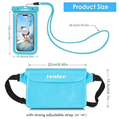 ivoler 2-Pack Waterproof Fanny Pack & Phone Pouch, Dry Bag for Passport, Phone & Wallet, Floating Waterproof Phone Case for Beach, Swimming, Kayaking, Boating, Cruise Essentials & Travel Blue - color: Blue