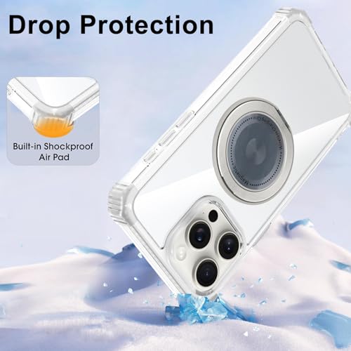 Clear Case for iPhone 16 Pro with Magnetic 360 Rotatable Ring Stand | Military Grade Heavy Duty Cover with 360 Rotatable Ring Kickstand -260417 - color: Clear, size: iPhone 16 Pro