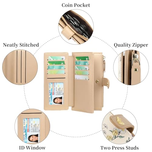 GAEKEAO Womens Wallet RFID Blocking Trifold Large Capacity Ladies Vegan Leather Wallet Floral Multi Card Holder Organizer - color: Y03-Black
