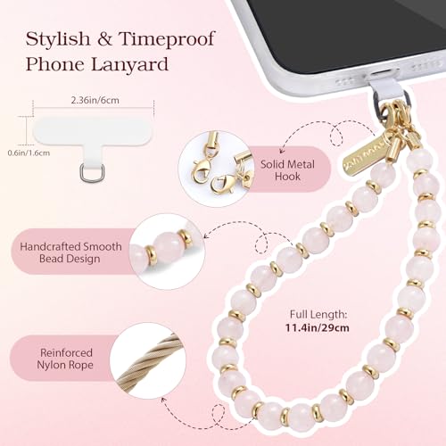 TiMOVO Beaded Phone Wrist Strap, Detachable Lanyard Charm with Tether Tab for CellPhone Case - color: Rose Quartz